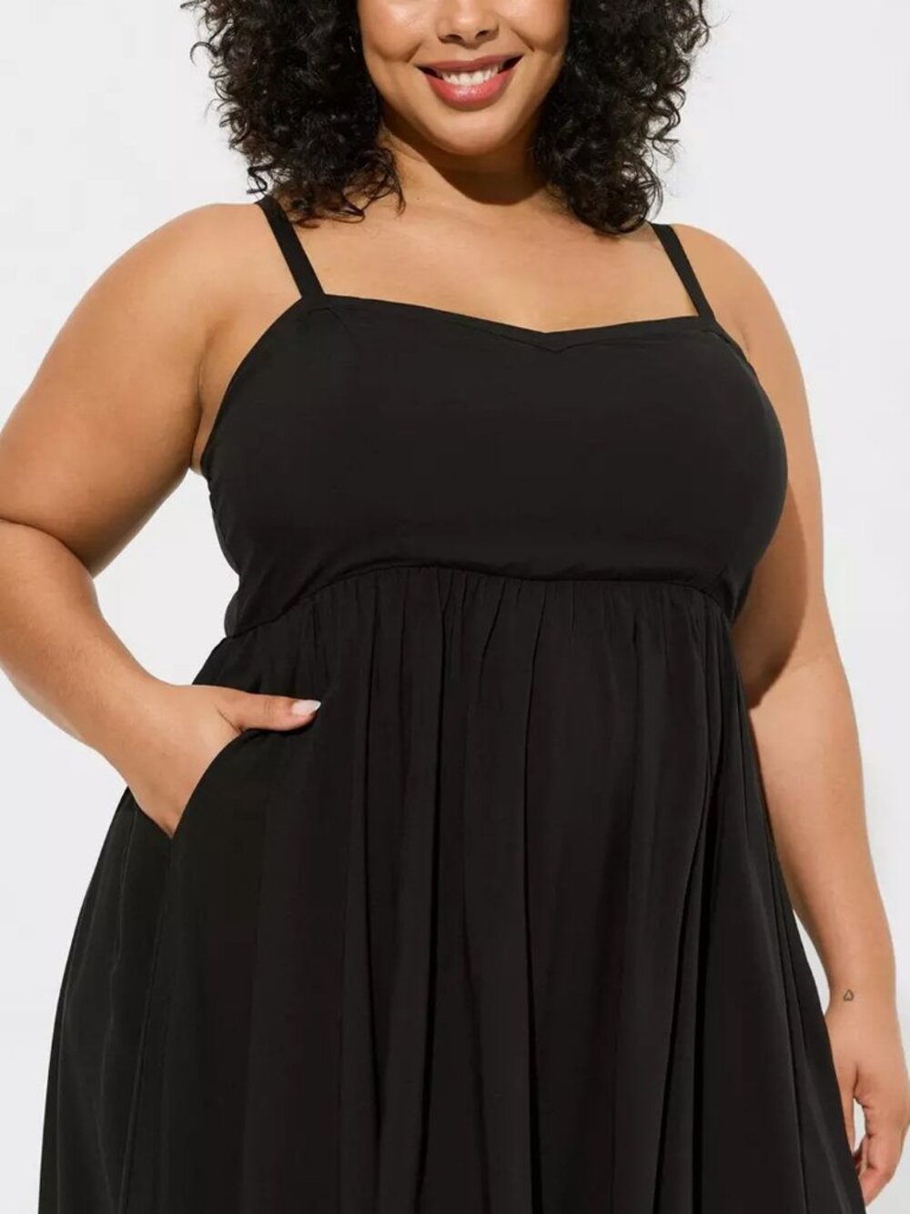 NWT Plus Size Torrid 4 Solid Black Challis Sweetheart Midi Dress - Picture 3 of 7